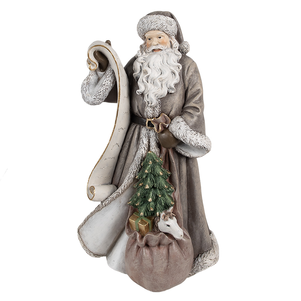 Clayre & Eef   | Kerstdecoratie Kerstman Grijs 22x18x40 cm | 6PR4282