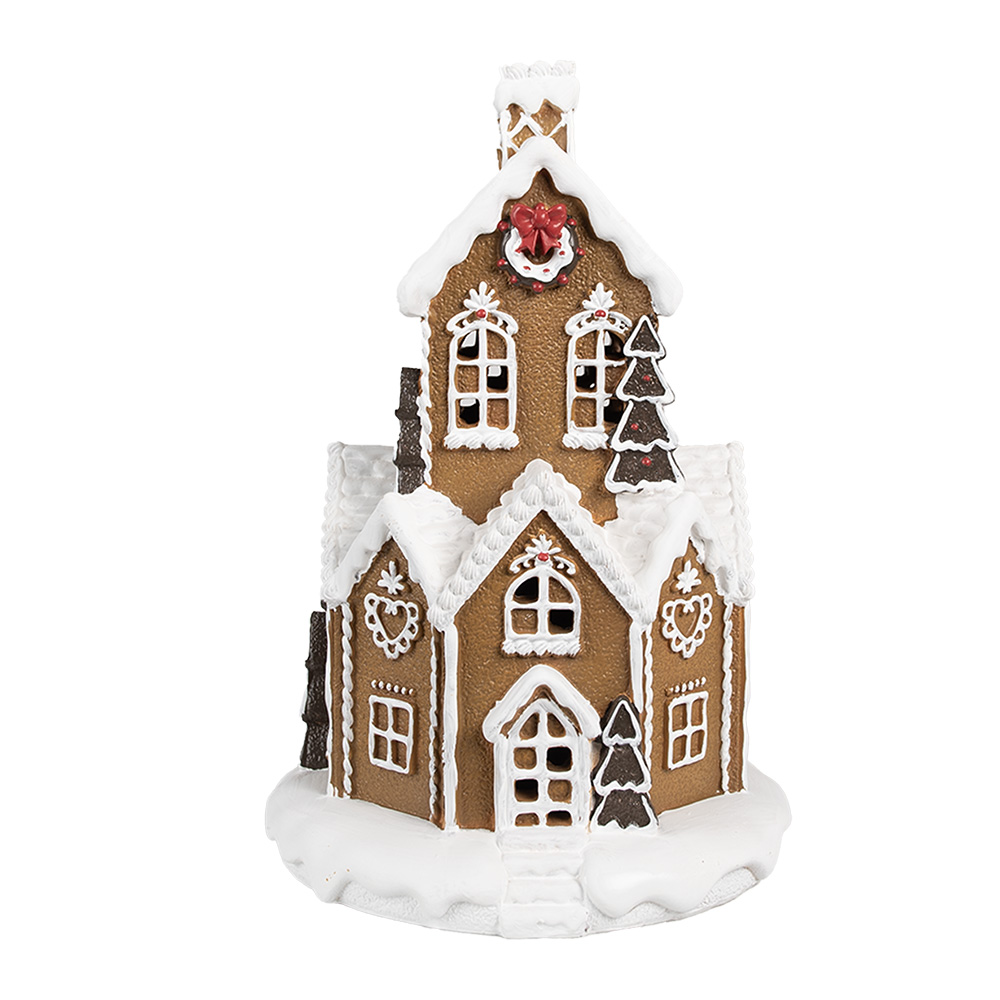 Clayre & Eef   | Decoratie Huis met LED Bruin Wit Ø 21x33 cm / 3xAAA | 6PR4310