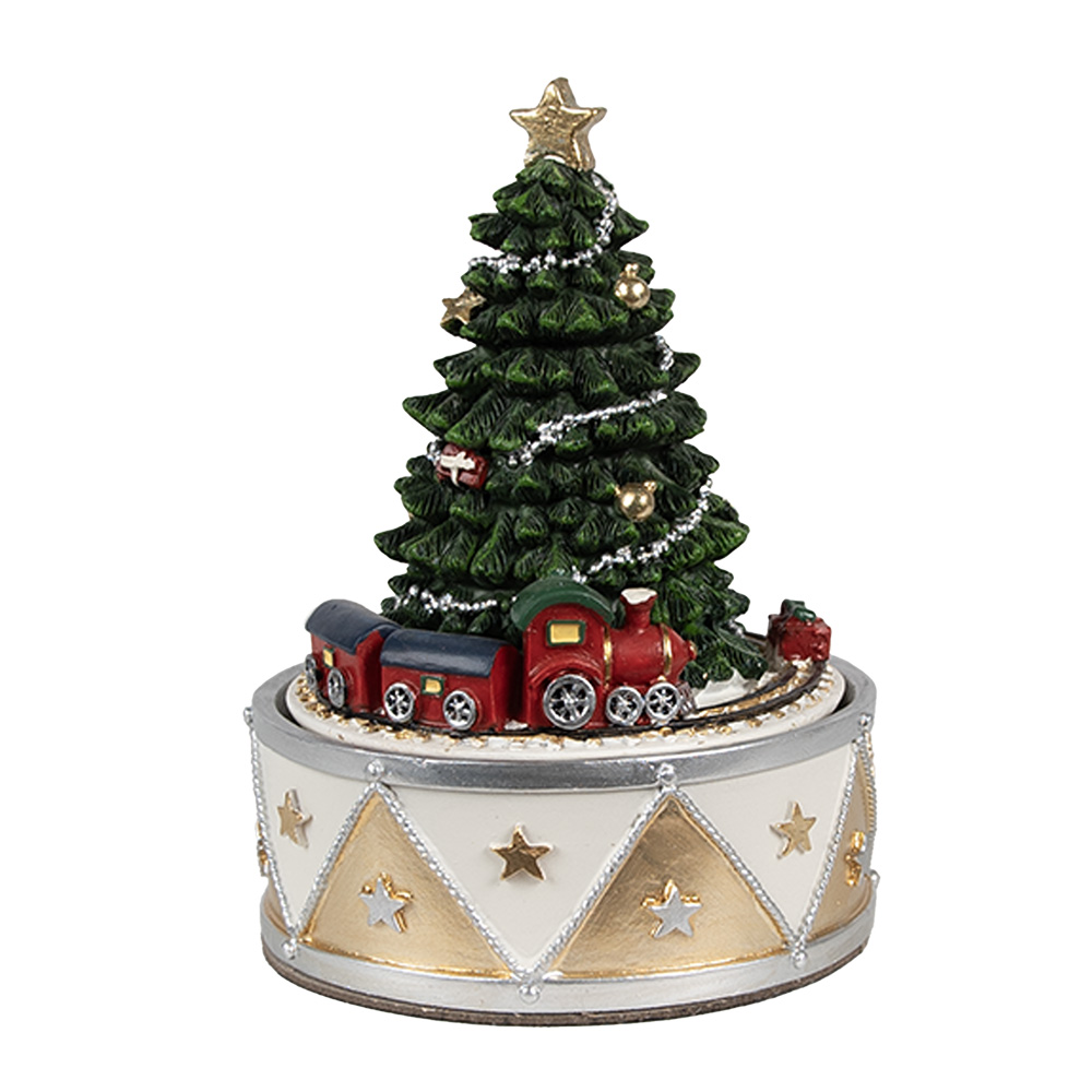 Clayre & Eef   | Muziekdoos Kerstboom Groen Goudkleurig ø 11x15 cm | 6PR5099