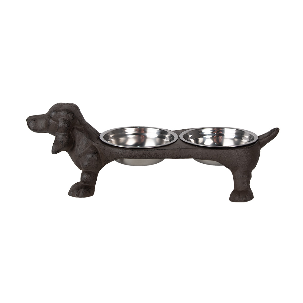 Clayre & Eef   | Voerbak Hond Bruin 43x23x13 cm / 2x225 ml | 6Y5642