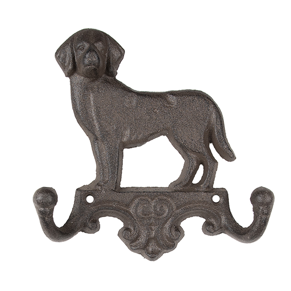 Clayre & Eef   | Wandkapstok Hond Bruin 16x4x16 cm | 6Y5650