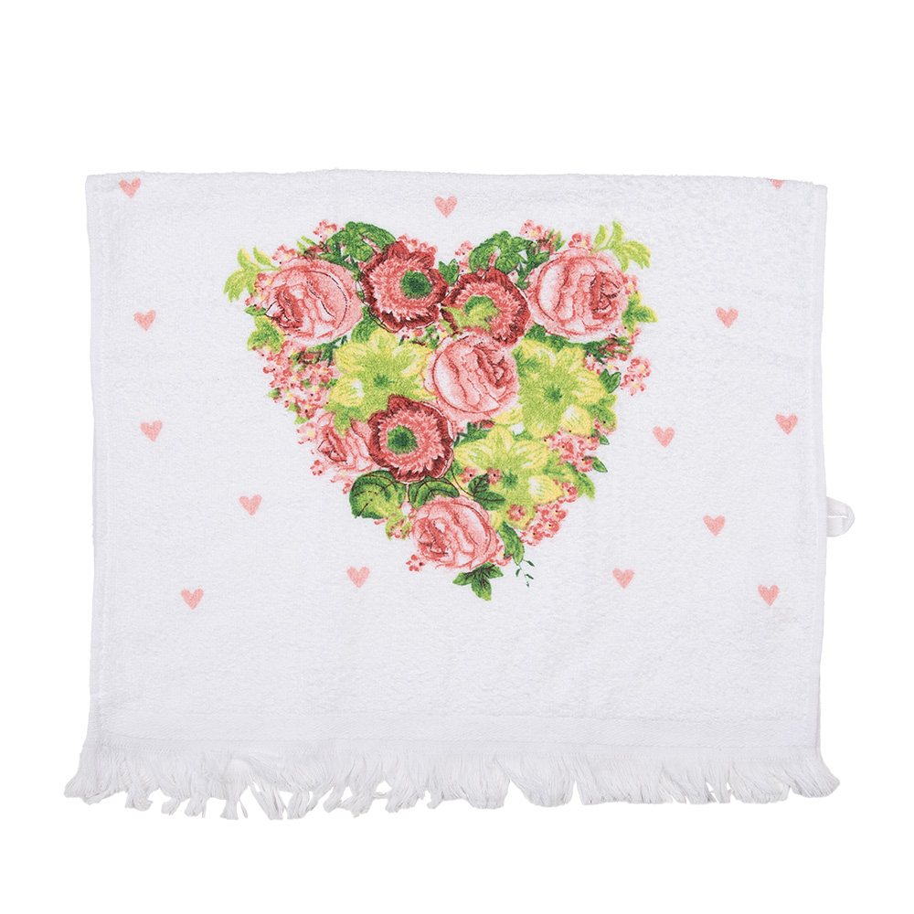 Clayre & Eef   | Gastendoekje Wit Roze 40x66 cm | CT033