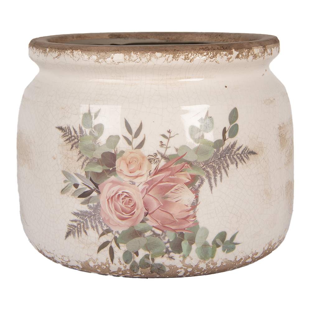 Clayre & Eef   | Bloempot Binnen Beige Roze ø 20x15 cm | 6CE1978L