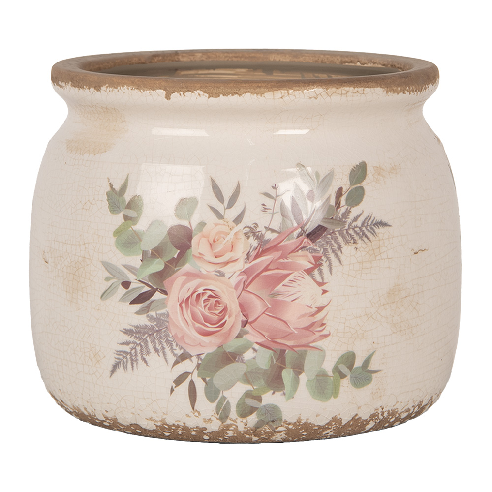 Clayre & Eef   | Bloempot Binnen Beige Roze ø 16x13 cm | 6CE1978M