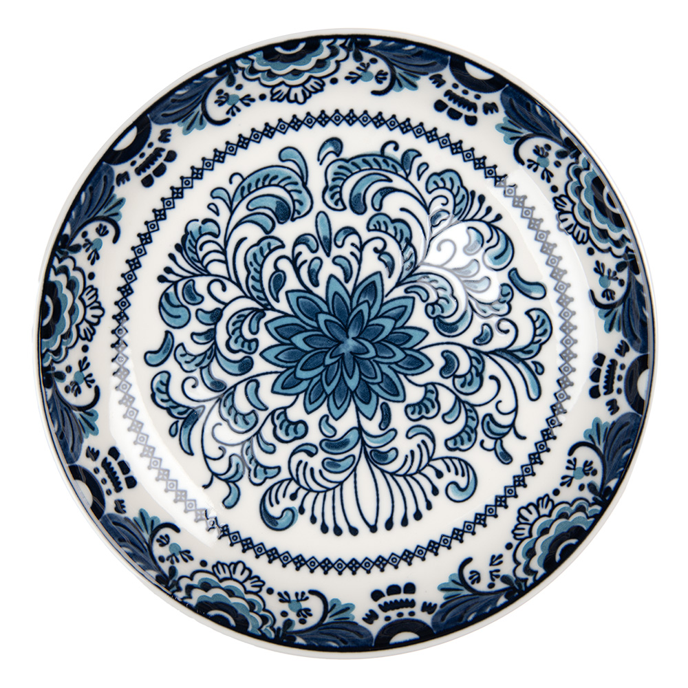 Clayre & Eef   | Servies Ontbijtbord Wit Blauw ø 21x3 cm | 6CEDP0166