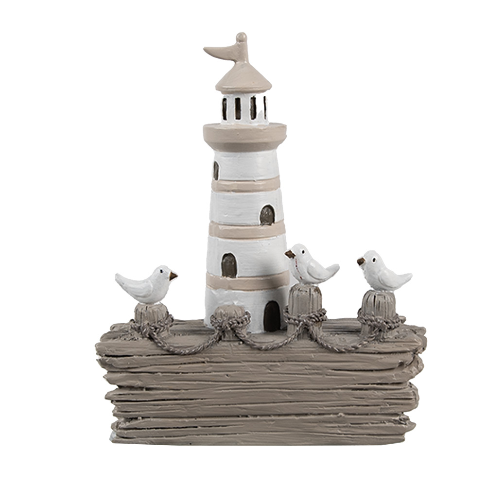 Clayre & Eef   | Decoratie Vuurtoren Wit Bruin 10x4x12 cm | 6PR4422