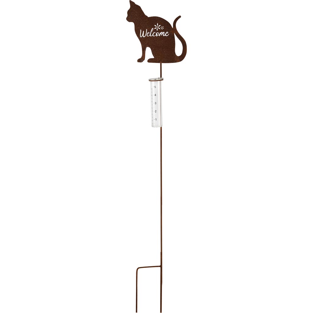 Dekoratief | Tuinprikker poes m/pluviometer, roest, metaal, 21x117cm | A250103