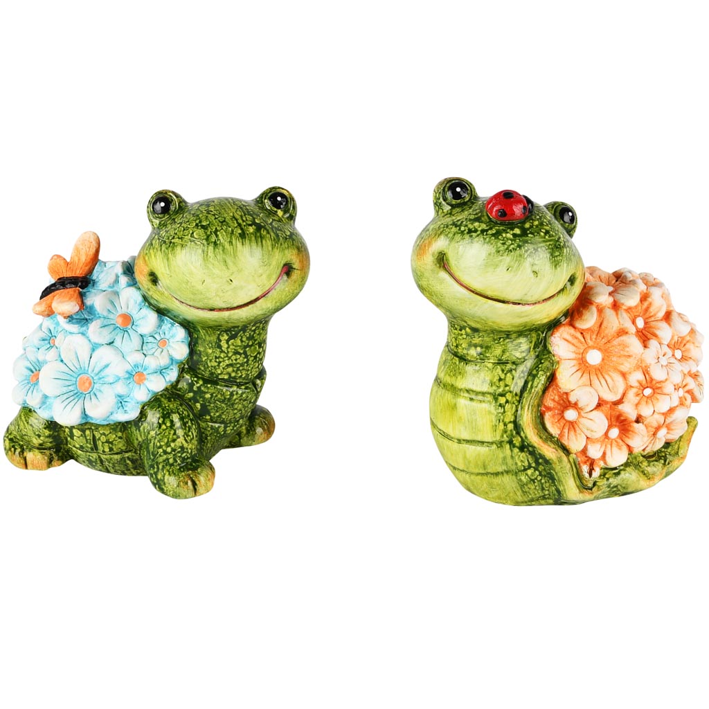 Dekoratief | Schildpad m/bloemen, resina, 12x8x12cm, set van 2 stuks | A250324