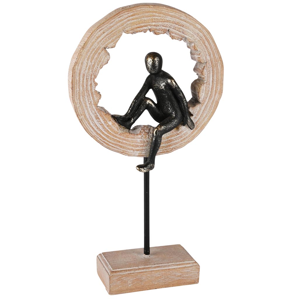 Dekoratief | Deco man in ring op voet, naturel/zwart, resina, 16x6x29cm | A250327