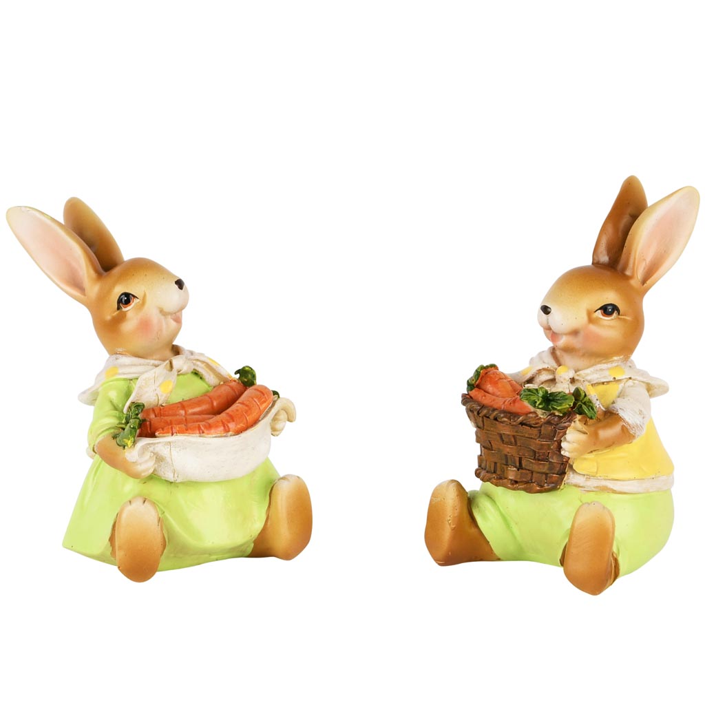 Dekoratief | Bunny zittend m/wortelen, resina, 10x6x6cm, set van 2 stuks | A250434