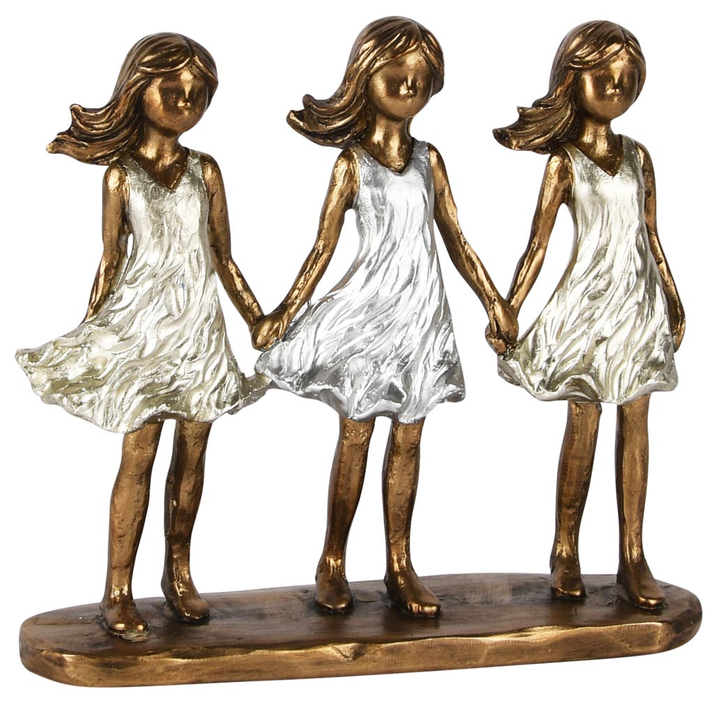 Dekoratief | Trio meisjes staand, brons/zilver, resina, 18x6x17cm | A250503