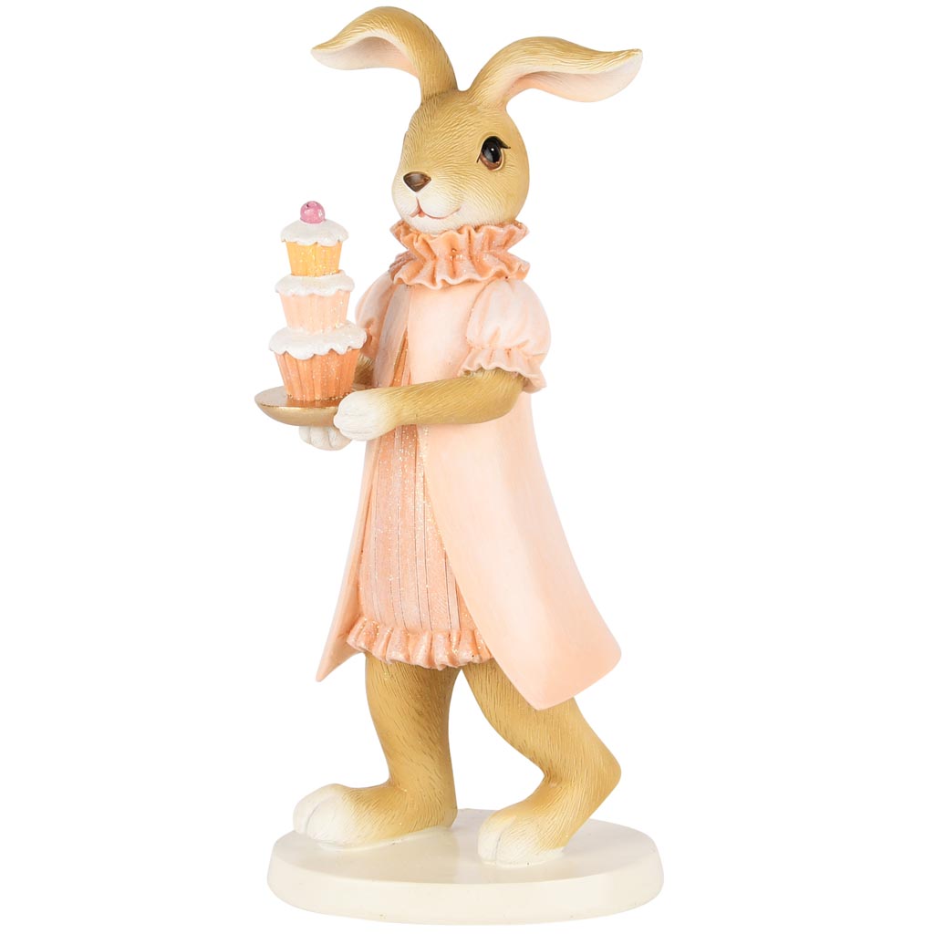 Dekoratief | Bunny staand m/cupcakes, roze, resina, 10x7x22cm | A250521