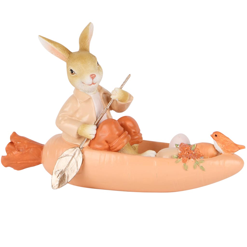 Dekoratief | Bunny in wortelbootje, peach, resina, 17x6x11cm | A250525