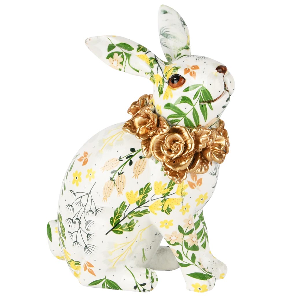 Dekoratief | Bunny 'Botanique', groen/wit/goud, resina, 10x7x13cm | A250576