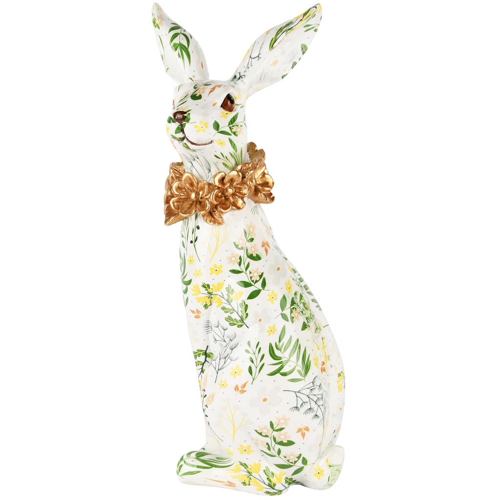 Dekoratief | Bunny 'Botanique', groen/wit/goud, resina, 16x12x30cm | A250577