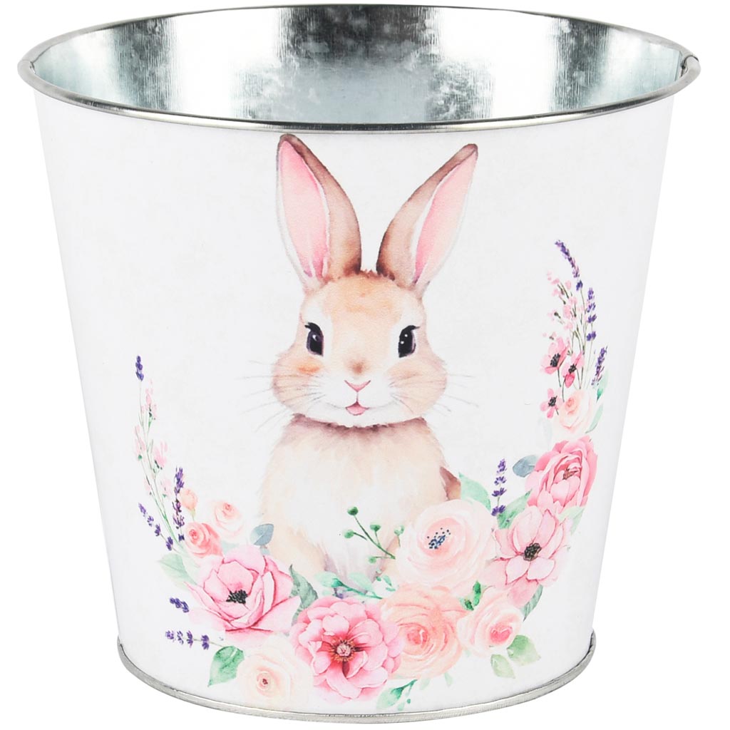 Dekoratief | Bloempot rond 'Easter Bunny', metaal, 15x15x14cm | A250604