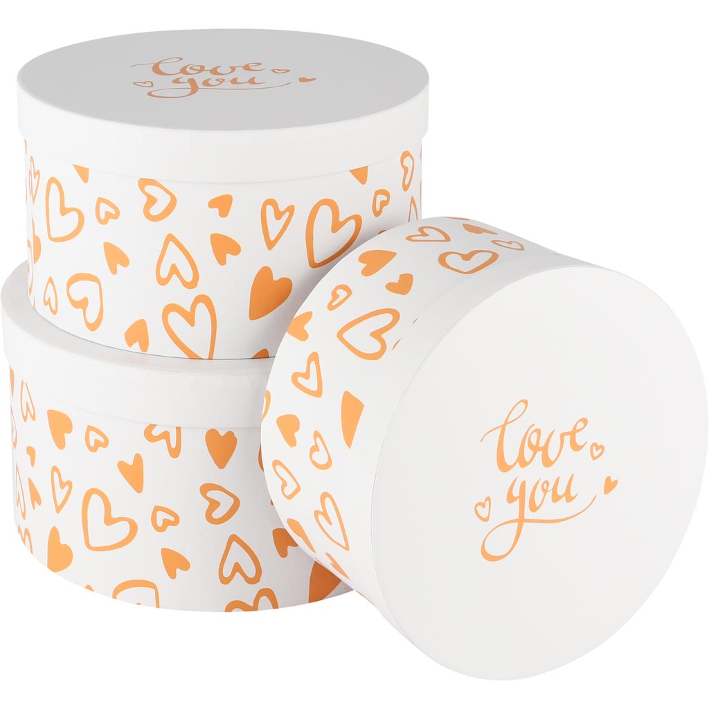 Dekoratief | Set 3 dozen rond 'Love You', karton, 21x21x11cm | A250777