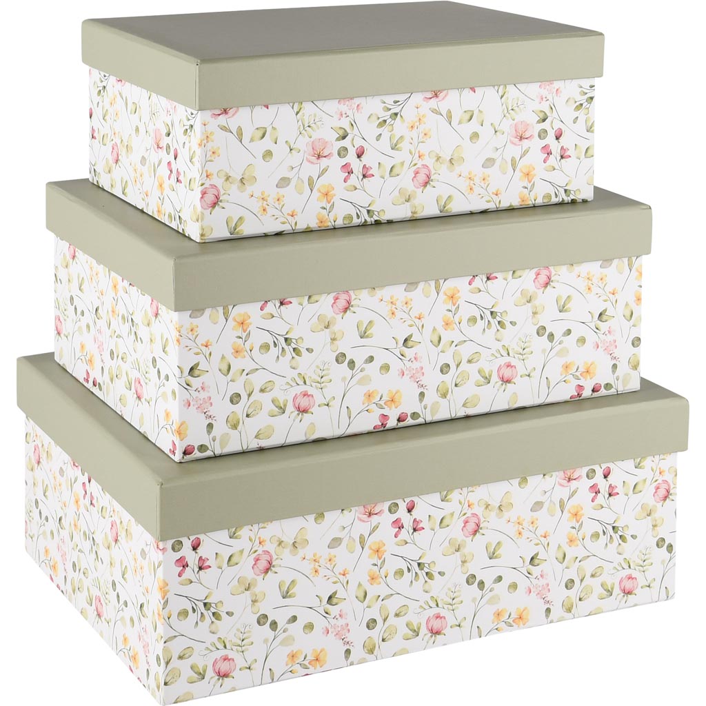 Dekoratief | Set 3 dozen rechthoek 'Field of Flowers', karton, 26x18x10cm | A250779