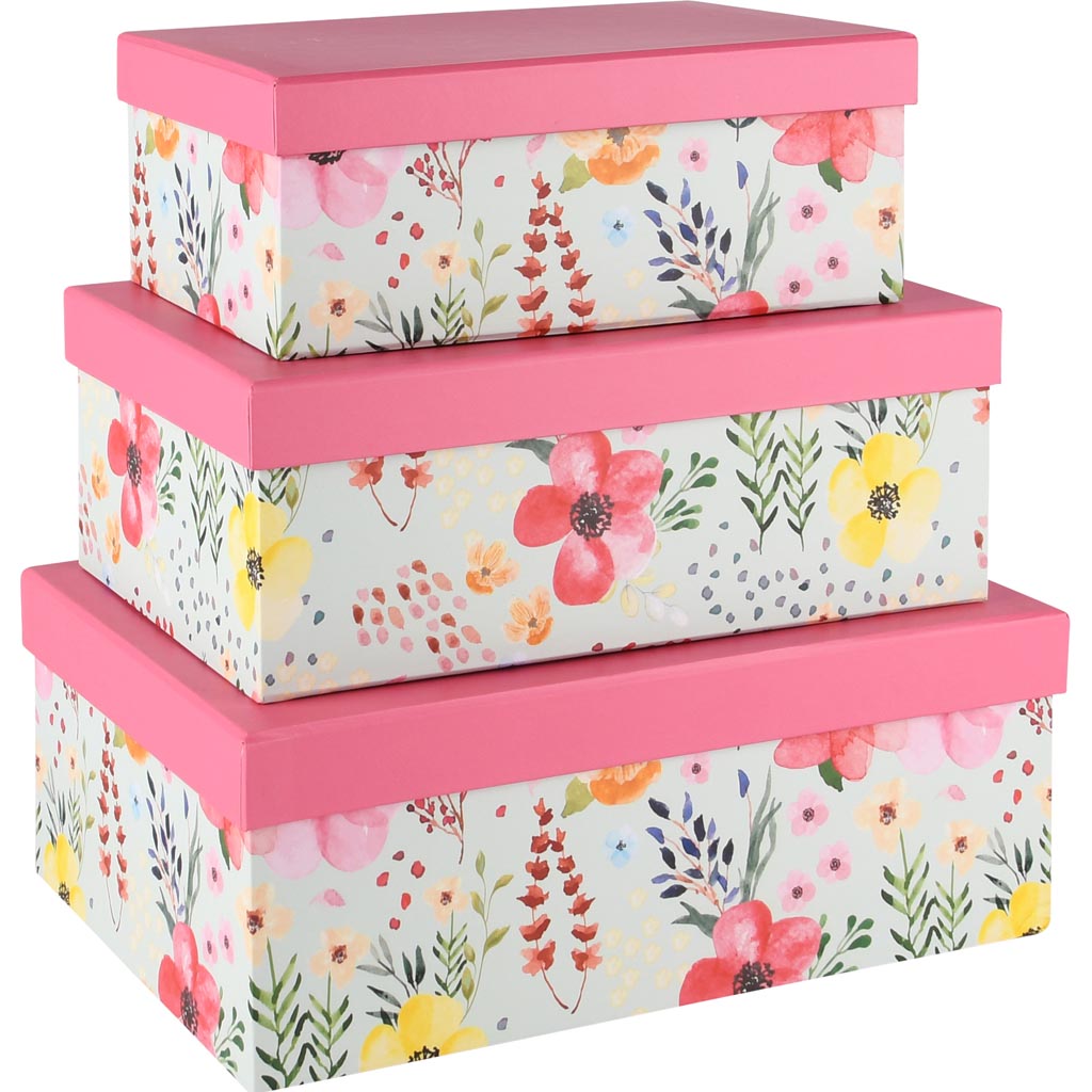 Dekoratief | Set 3 dozen rechthoek 'Flowers Opulence', karton, 26x18x10cm | A250781