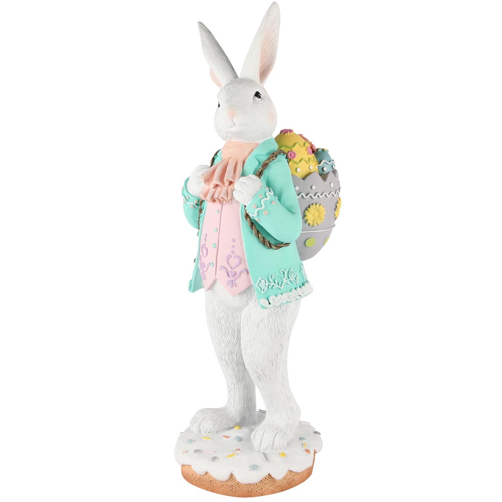 Dekoratief | Bunny staand m/rugzak, lila/blauw, resina, 12x15x36cm | A250795