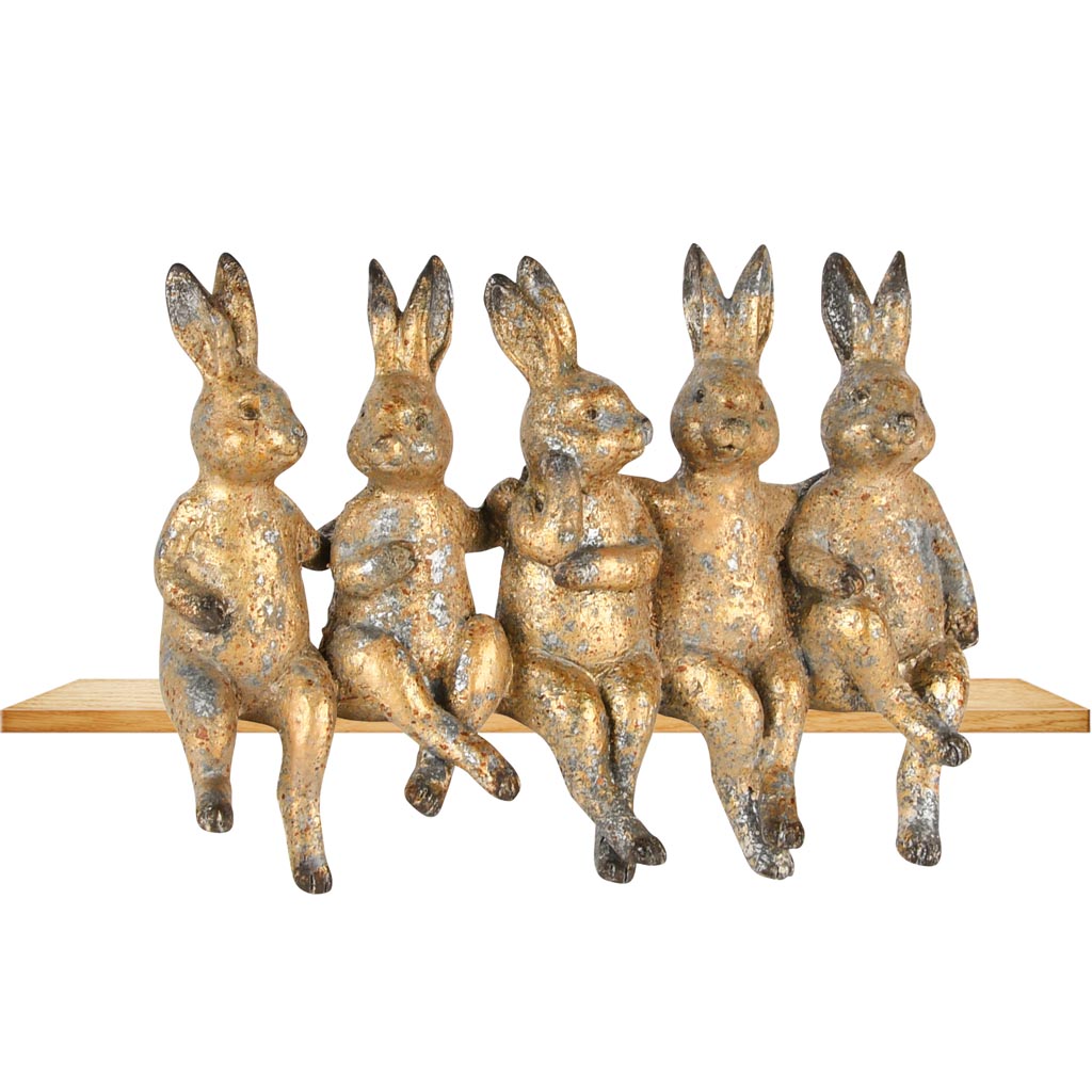 Dekoratief | Kwintet bunnies goud, resina, 20x9x12cm | A250971