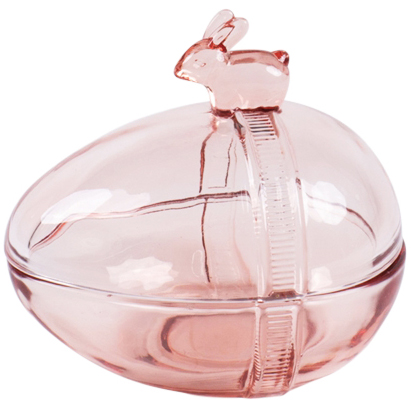 Dekoratief | Bonbonni?re ei m/bunny, roze, glas, 13x10x13cm | A254020